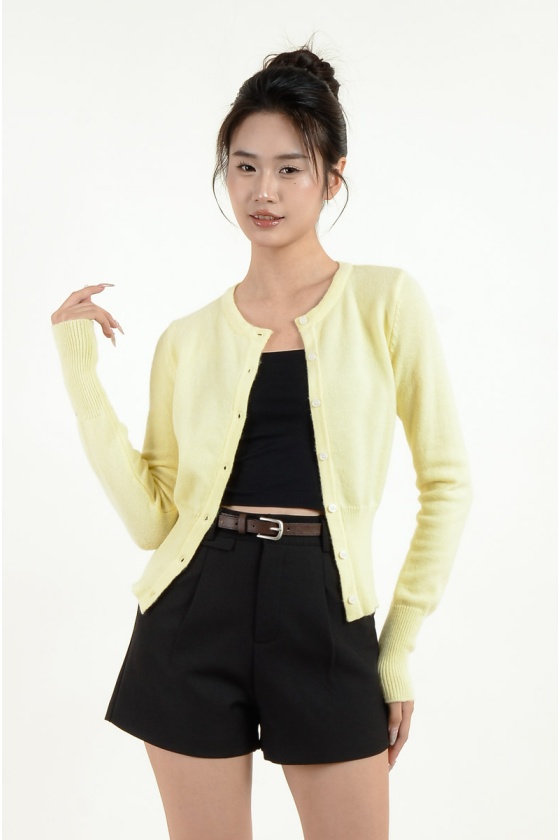Ellis Round Neck Cardigan - Yellow
