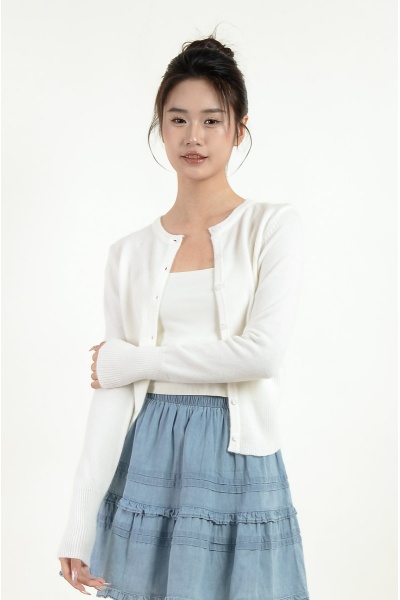 Ellis Round Neck Cardigan - White