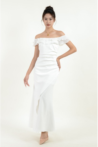 Fallon Ruffle Off Shoulder Dress - White