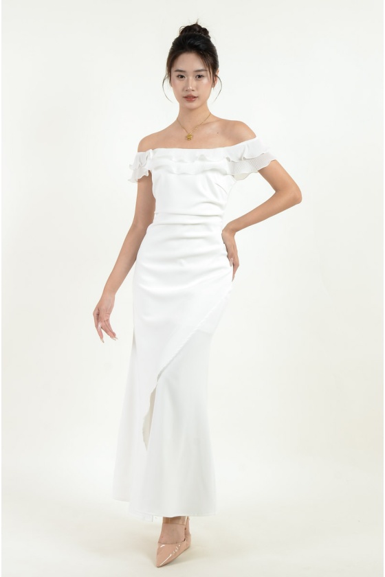 Fallon Ruffle Off Shoulder Dress - White