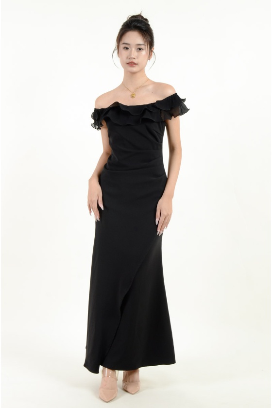 Fallon Ruffle Off Shoulder Dress - Black