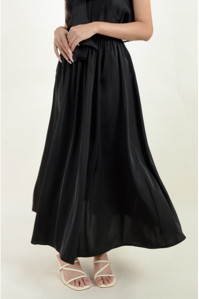 Karina Satin Maxi Skirt - Black