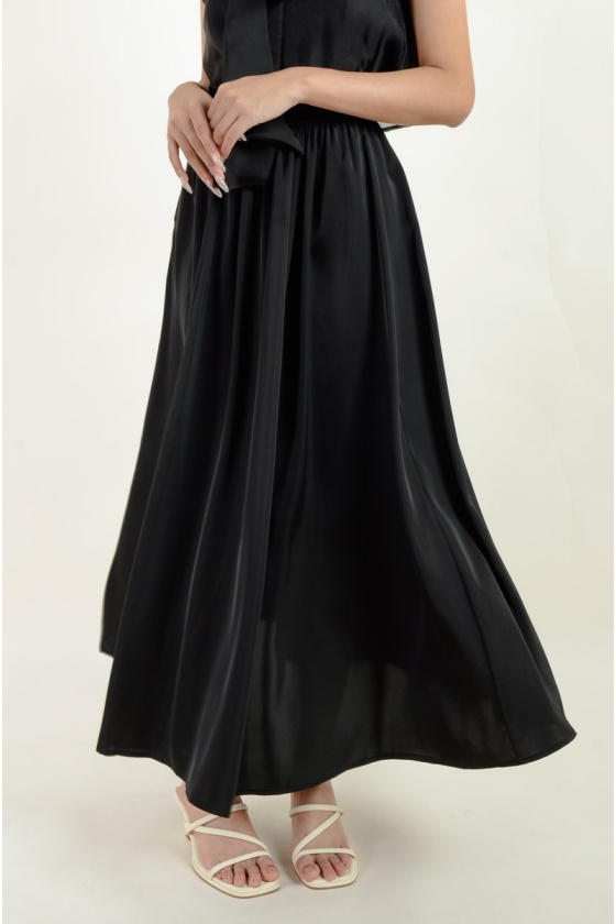 Karina Satin Maxi Skirt - Black