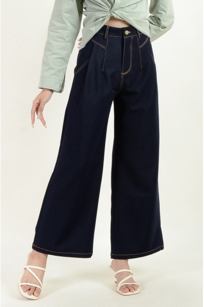 Leilany Wide Leg Pants - Dark Blue
