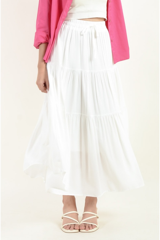 Kendra Layered Maxi Skirt - White