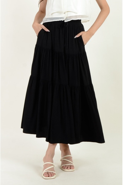 Kendra Layered Maxi Skirt - Black