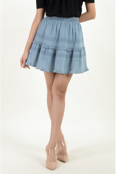 Wrenlee Layered Denim Skort - Light Blue