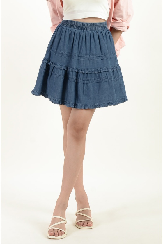 Wrenlee Layered Denim Skort - Dark Blue