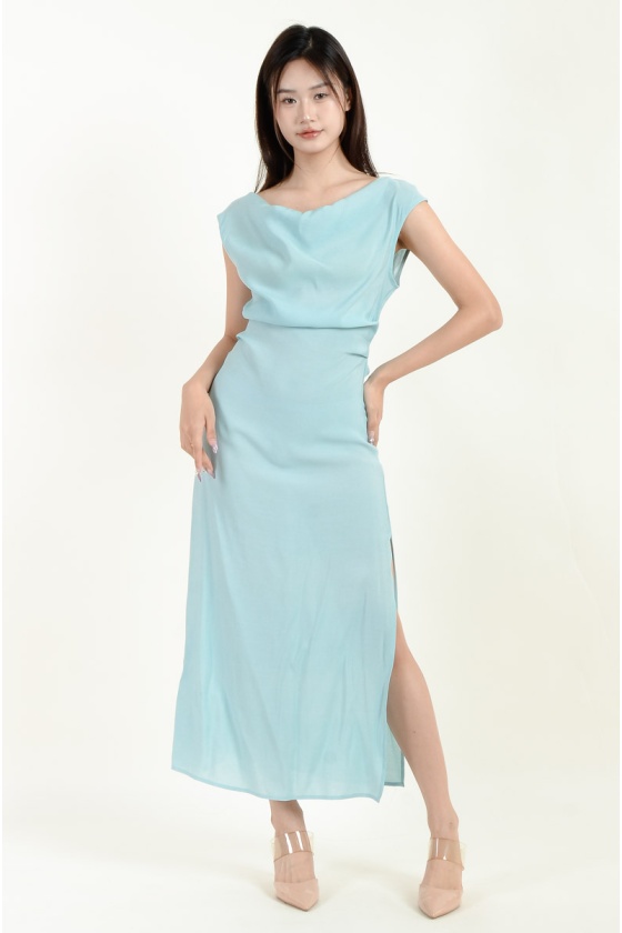 Novah Ruched Midi Dress - Ocean