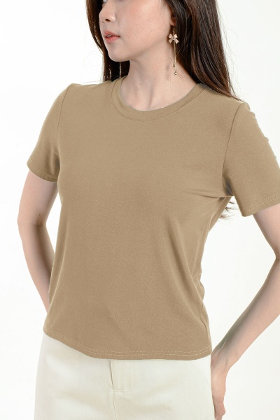 [BackOrder ETA 25 June] [3 for RM 99] Kimber Round Neck Basic Top - Khaki