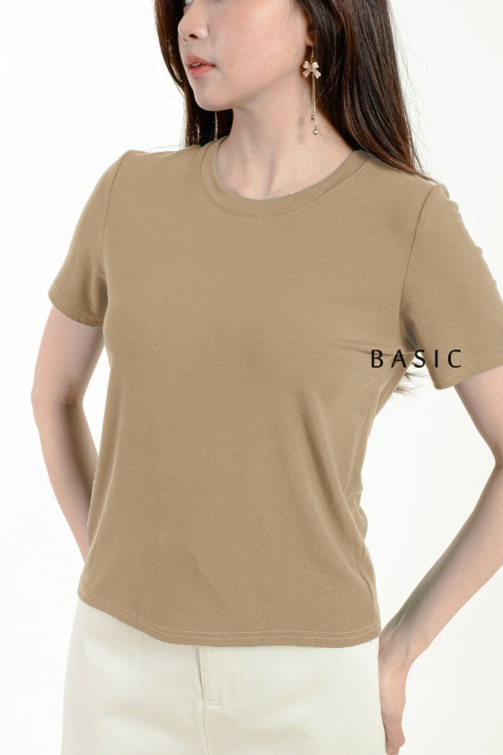 [3 for RM 99] Kimber Round Neck Basic Top - Khaki