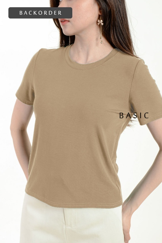 [BackOrder ETA 25 June] [3 for RM 99] Kimber Round Neck Basic Top - Khaki