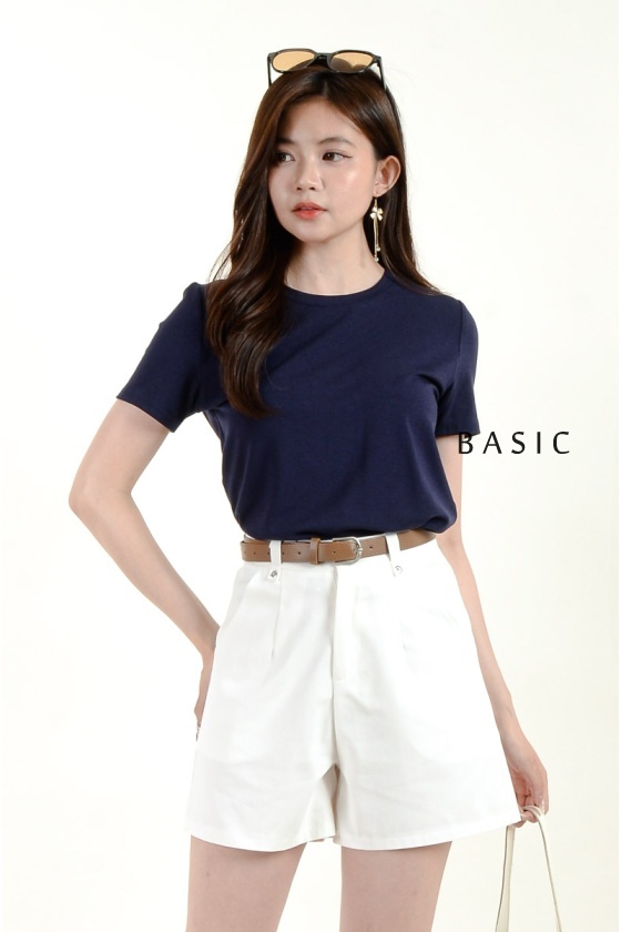 [3 for RM 99] Kimber Round Neck Basic Top - Navy
