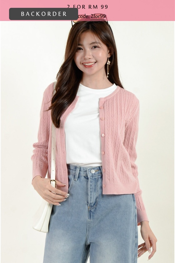 [BackOrder ETA 25 June] Carly Cable Knitted Top - Pink