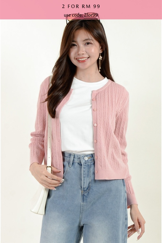 Carly Cable Knitted Top - Pink