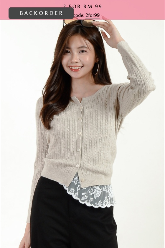 [BackOrder ETA 15 Oct] Carly Cable Knitted Top - Malt