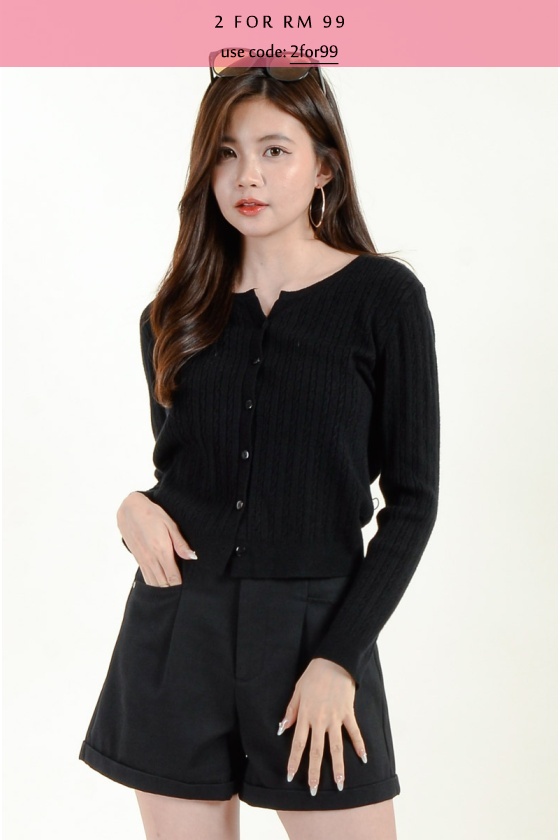 Carly Cable Knitted Top - Black