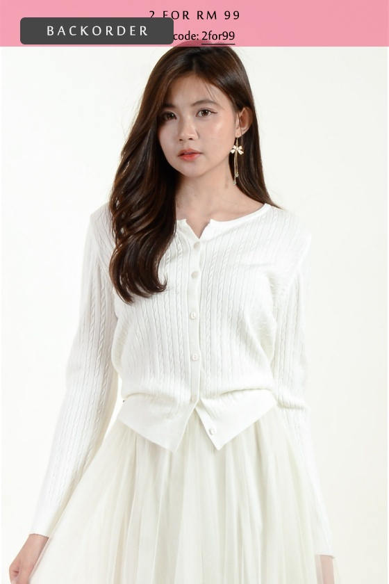 [BackOrder ETA 15 Oct] Carly Cable Knitted Top - White