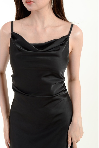 Halo Cowl Neck Midi Dress - Black