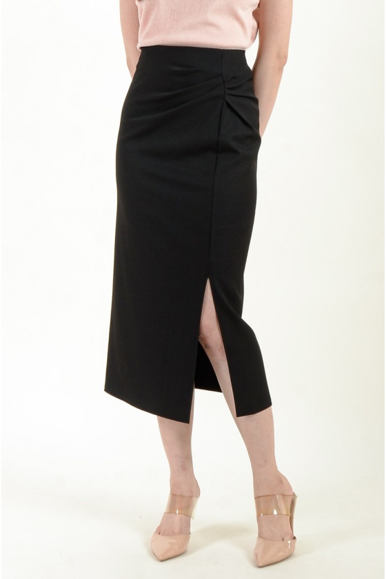 Aliza Midi Slit Skirt - Black