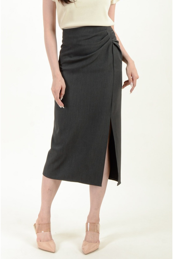 Aliza Midi Slit Skirt - Grey