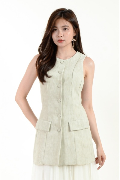 Hunter Button Down Long Top - Beige