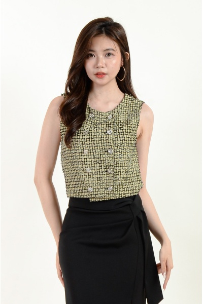 Promise Double Button Tweed Top
