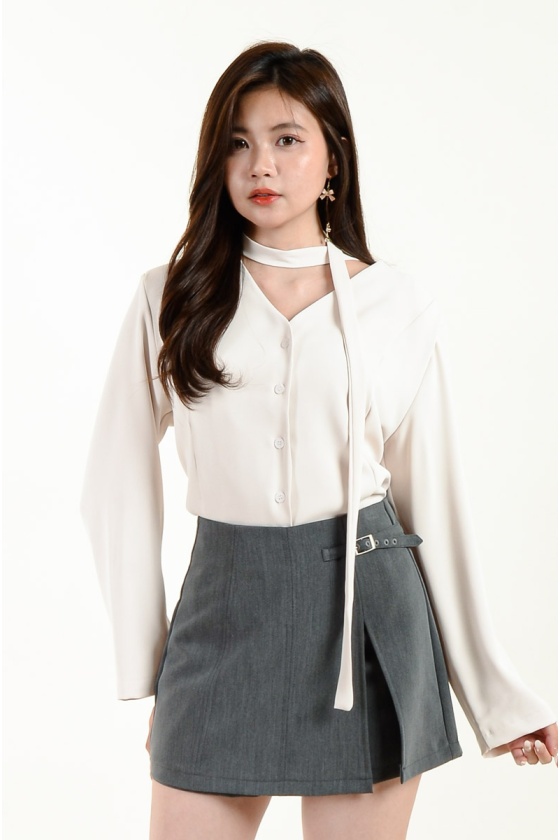 Jream Blazer with Sash - Cream
