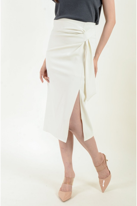 Brynleigh Twisted Midi Skirt - Beige