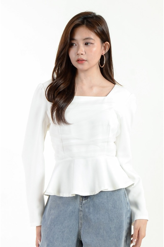 Samira Mesh Peplum Top - White