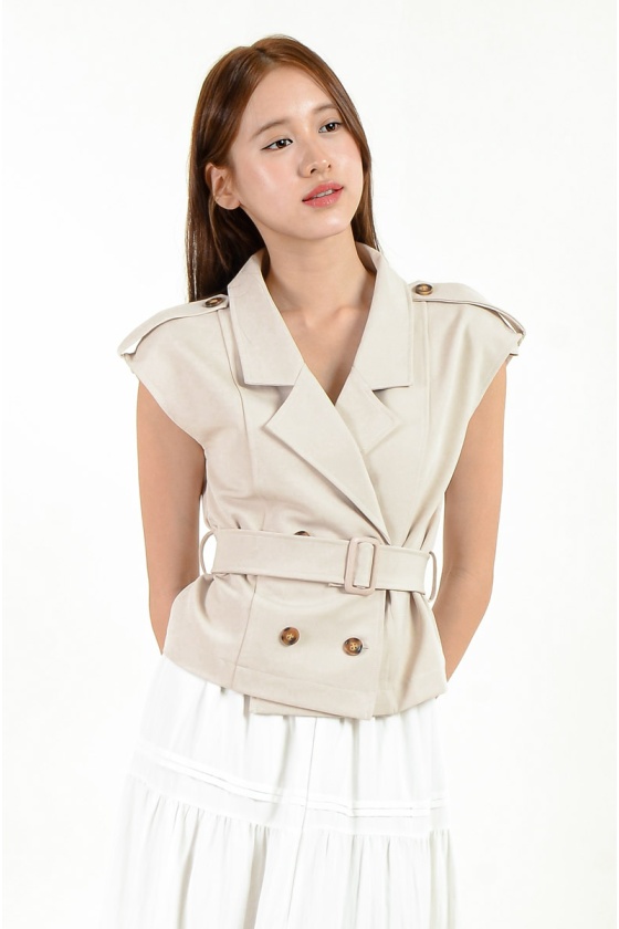 Aspen Button Vest - Beige