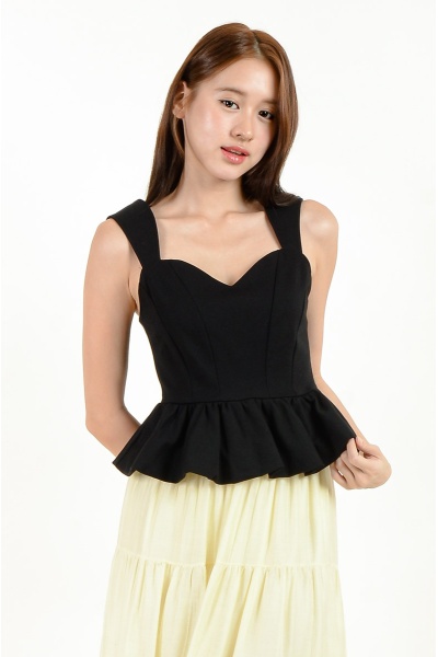 Aila Peplum Bubble Top - Black