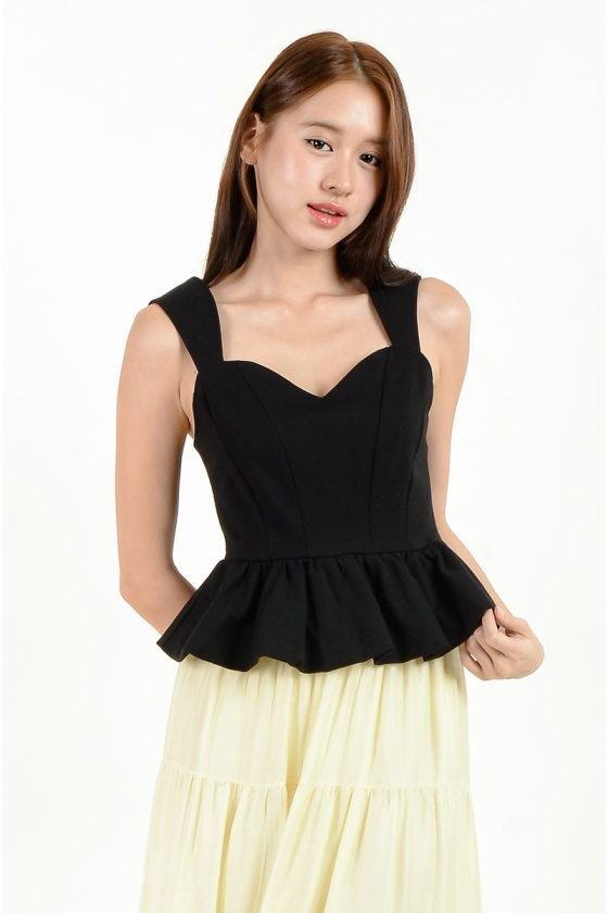 Aila Peplum Bubble Top - Black