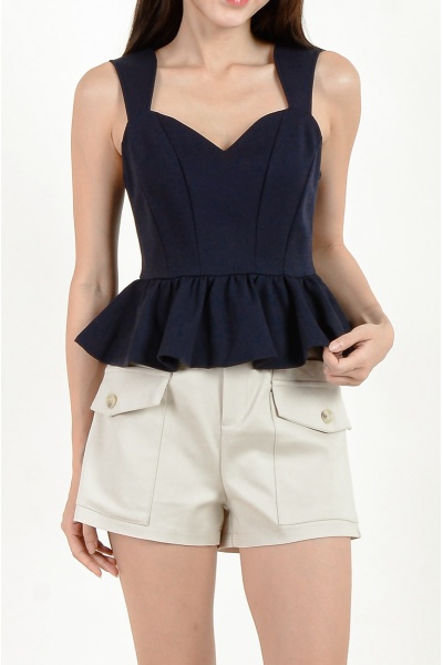 Aila Peplum Bubble Top - Navy