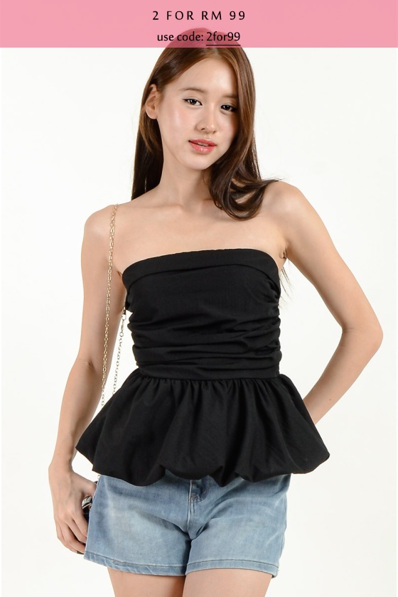 Abigayle Tube Bubble Top - Black