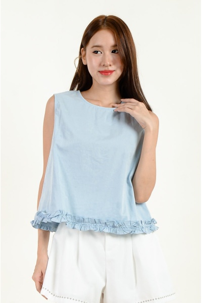 Annika Floral Hem Top - Blue