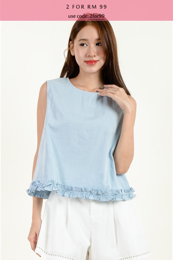 Annika Floral Hem Top - Blue