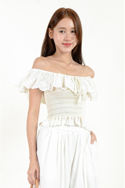 Rayne Off Shoulder Smocked Top - Beige