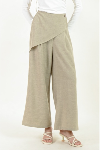Denise Overlay Palazzo Pants - Khaki