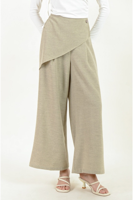 Denise Overlay Palazzo Pants - Khaki