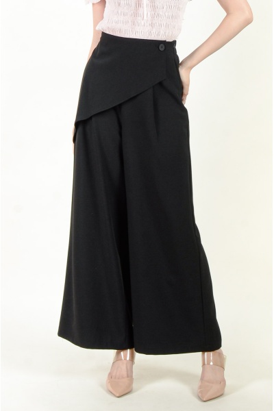 Denise Overlay Palazzo Pants - Black