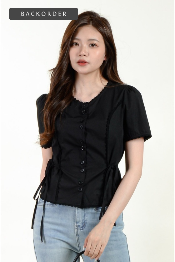 [BackOrder ETA 15 Oct] Cadence Sweet Side Bow Top - Black