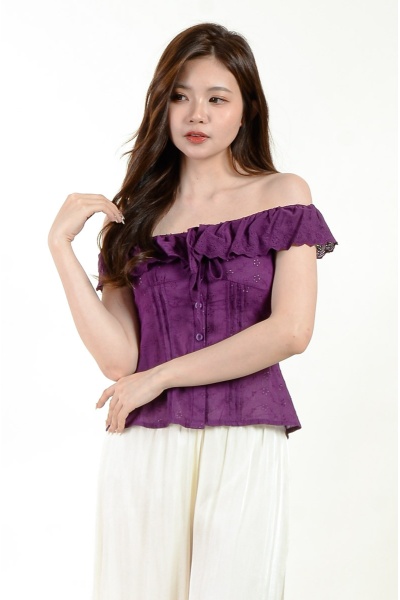 Raina Off Shoulder Smocked Top - Purple
