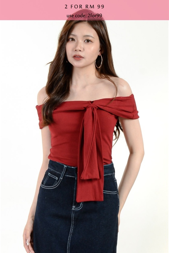 Mercy Off Shoulder Top - Wine