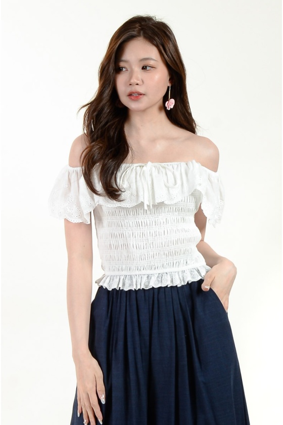 Alena Off Shoulder Smocked Top - White