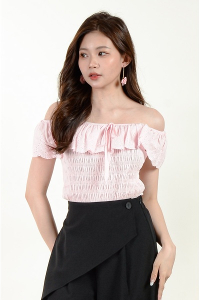 Alena Off Shoulder Smocked Top - Pink