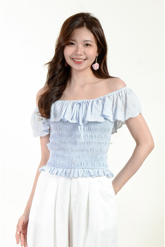 Alena Off Shoulder Smocked Top - Blue
