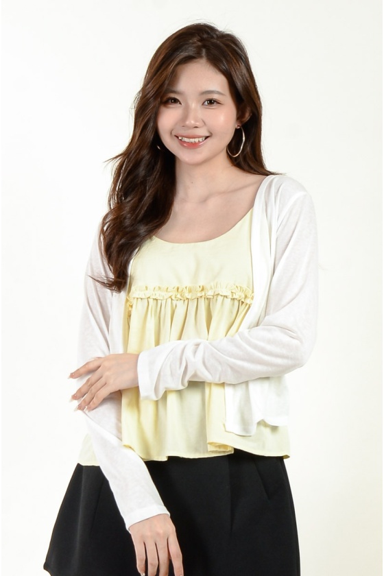 Rebecca Babydoll Top with Cardigan - Yellow