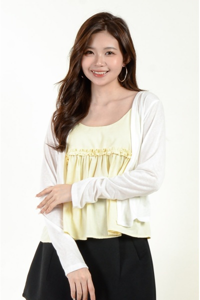 Rebecca Babydoll Top with Cardigan - Yellow