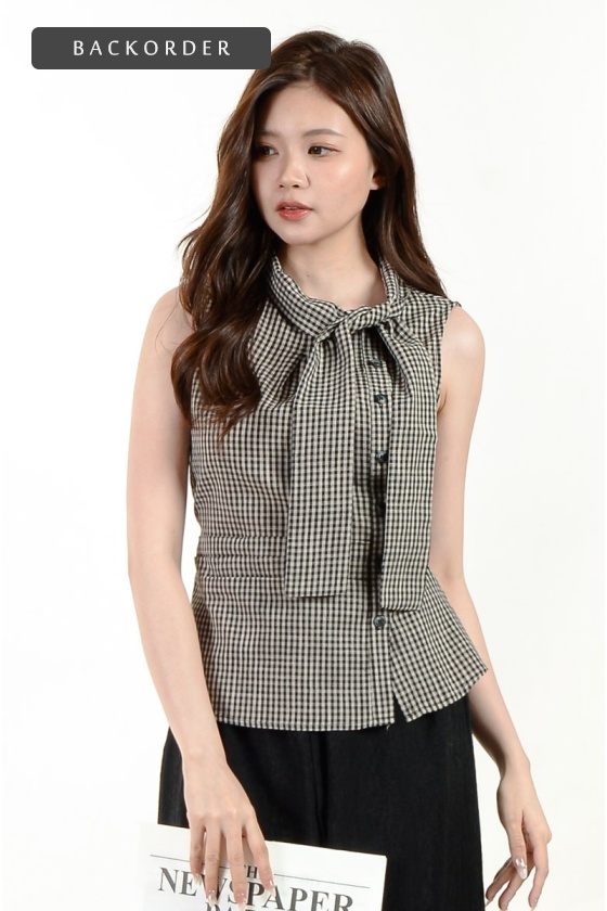 [BackOrder ETA 26 Sept] Nicole Checker Bow Top